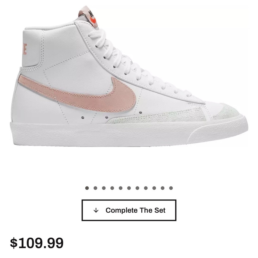 Nike White and Peach Pink High-Top Sneakers W 9.5  M 8